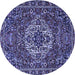 Round Machine Washable Persian Blue Traditional Rug, wshtr4111blu