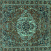 Square Machine Washable Persian Turquoise Traditional Area Rugs, wshtr4111turq