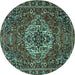 Round Machine Washable Persian Turquoise Traditional Area Rugs, wshtr4111turq