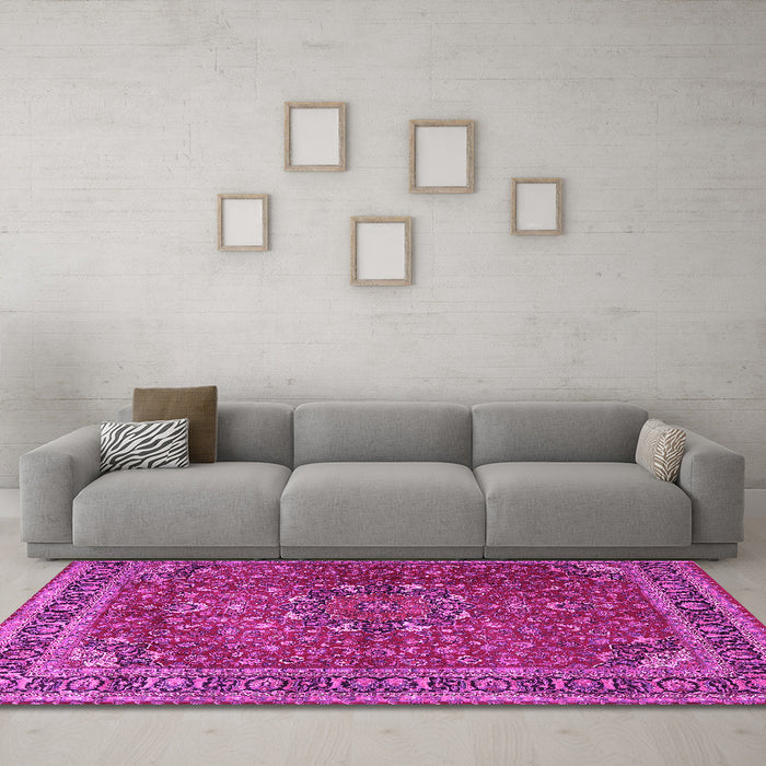 Machine Washable Persian Pink Traditional Rug in a Living Room, wshtr4112pnk