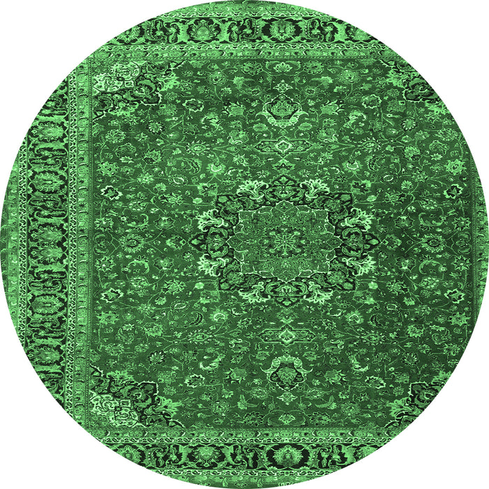 Round Machine Washable Persian Emerald Green Traditional Area Rugs, wshtr4112emgrn