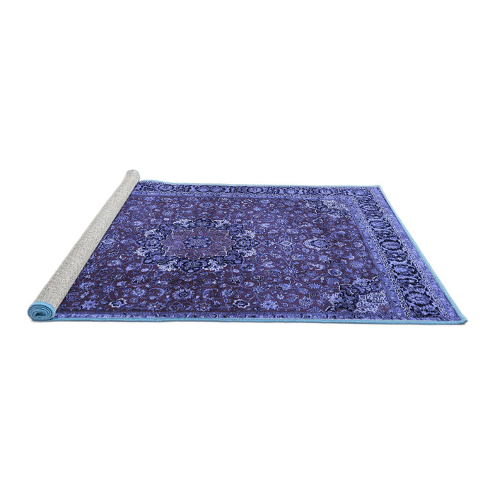 Sideview of Machine Washable Persian Blue Traditional Rug, wshtr4112blu