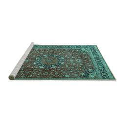 Sideview of Machine Washable Persian Turquoise Traditional Area Rugs, wshtr4112turq
