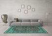 Machine Washable Persian Turquoise Traditional Area Rugs in a Living Room,, wshtr4112turq