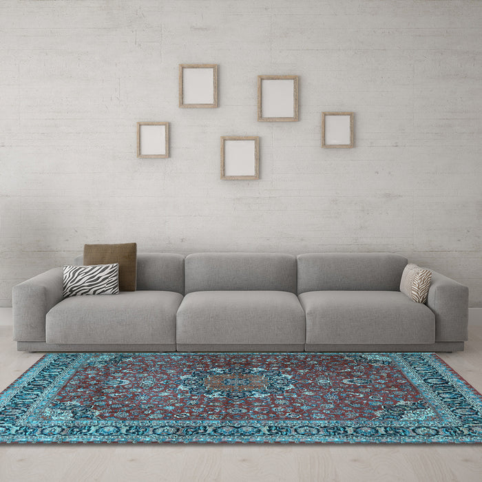 Machine Washable Persian Light Blue Traditional Rug in a Living Room, wshtr4112lblu