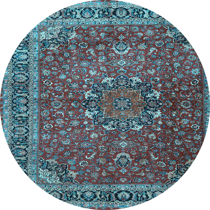 Round Machine Washable Persian Light Blue Traditional Rug, wshtr4112lblu