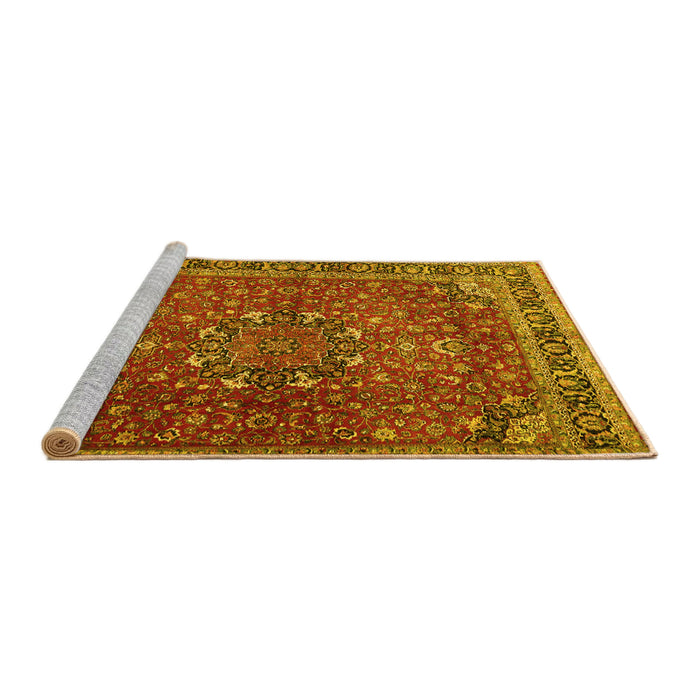 Sideview of Machine Washable Persian Yellow Traditional Rug, wshtr4112yw