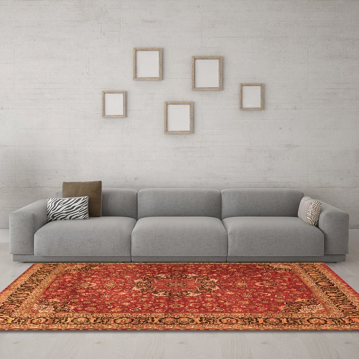 Machine Washable Persian Orange Traditional Area Rugs in a Living Room, wshtr4112org