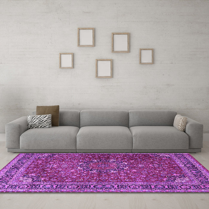Machine Washable Persian Purple Traditional Area Rugs in a Living Room, wshtr4112pur