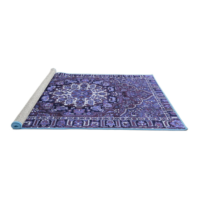 Sideview of Machine Washable Persian Blue Traditional Rug, wshtr4113blu