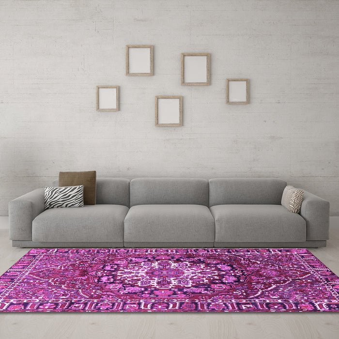 Machine Washable Persian Purple Traditional Area Rugs in a Living Room, wshtr4113pur