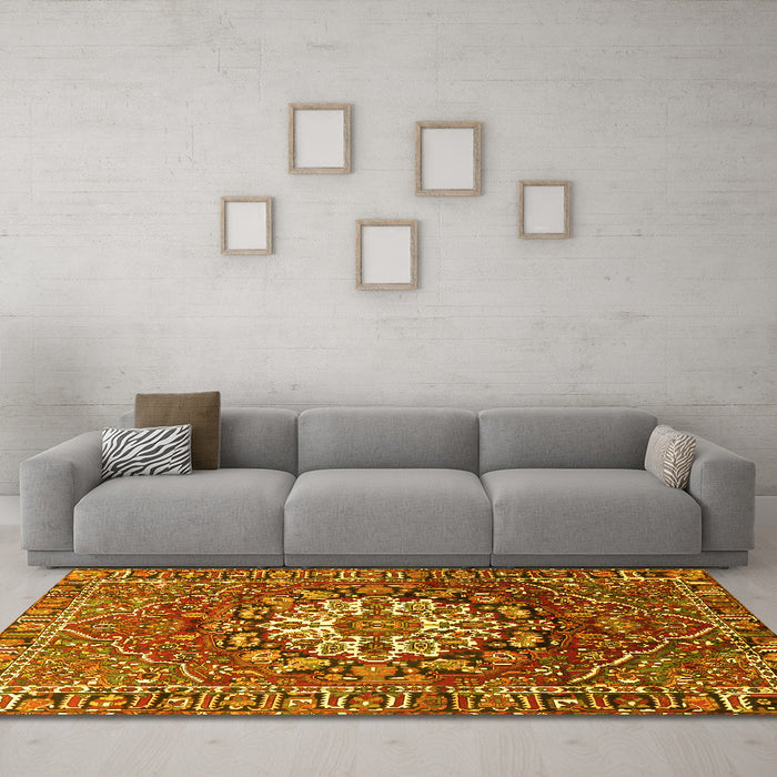 Machine Washable Persian Yellow Traditional Rug in a Living Room, wshtr4113yw