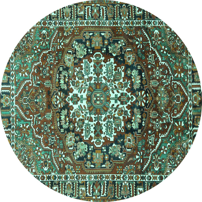Round Machine Washable Persian Turquoise Traditional Area Rugs, wshtr4113turq