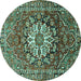 Round Machine Washable Persian Turquoise Traditional Area Rugs, wshtr4113turq