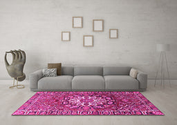 Machine Washable Persian Pink Traditional Rug in a Living Room, wshtr4113pnk