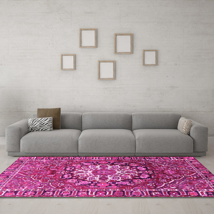 Machine Washable Persian Pink Traditional Rug in a Living Room, wshtr4113pnk