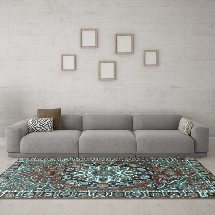 Machine Washable Persian Light Blue Traditional Rug in a Living Room, wshtr4113lblu
