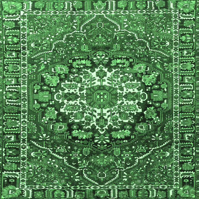 Square Machine Washable Persian Emerald Green Traditional Area Rugs, wshtr4113emgrn