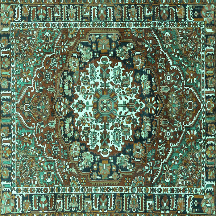 Square Machine Washable Persian Turquoise Traditional Area Rugs, wshtr4113turq