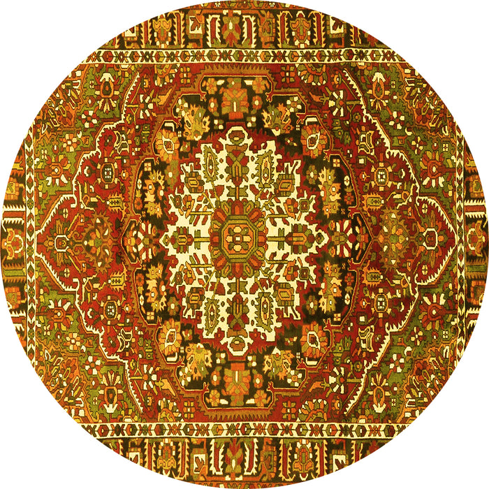 Round Machine Washable Persian Yellow Traditional Rug, wshtr4113yw