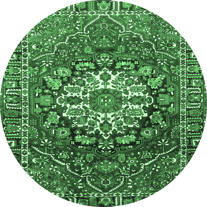 Round Persian Emerald Green Traditional Rug, tr4113emgrn