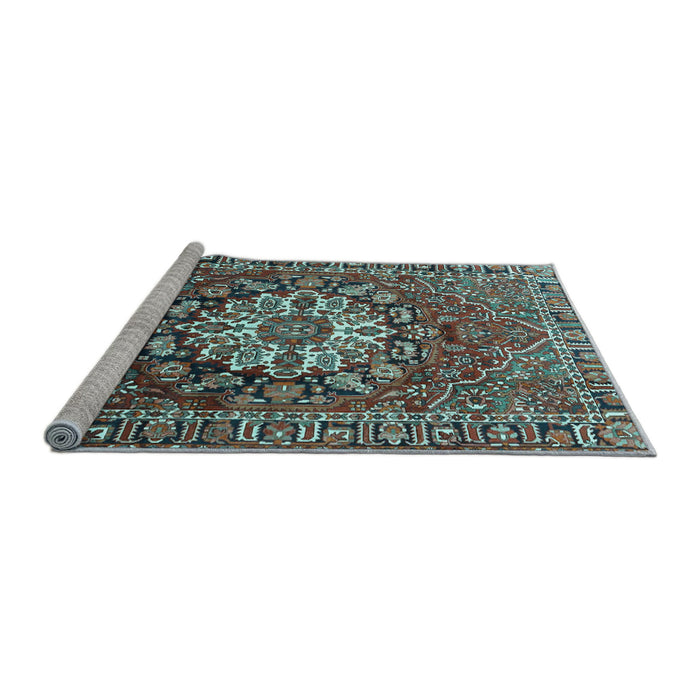 Sideview of Machine Washable Persian Light Blue Traditional Rug, wshtr4113lblu