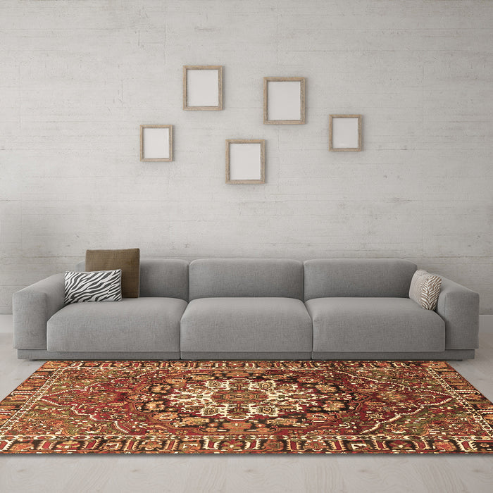 Machine Washable Persian Brown Traditional Rug in a Living Room,, wshtr4113brn