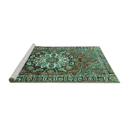Sideview of Machine Washable Persian Turquoise Traditional Area Rugs, wshtr4113turq