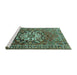 Sideview of Machine Washable Persian Turquoise Traditional Area Rugs, wshtr4113turq