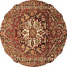 Round Machine Washable Persian Brown Traditional Rug, wshtr4113brn