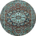 Round Machine Washable Persian Light Blue Traditional Rug, wshtr4113lblu