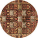 Round Persian Brown Traditional Rug, tr4114brn