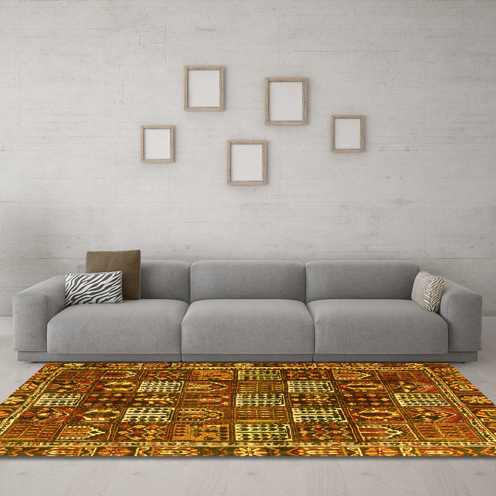Machine Washable Persian Yellow Traditional Rug in a Living Room, wshtr4114yw