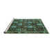 Sideview of Machine Washable Persian Turquoise Traditional Area Rugs, wshtr4114turq