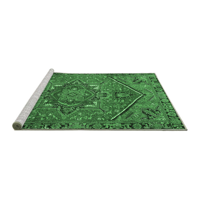 Sideview of Machine Washable Persian Emerald Green Traditional Area Rugs, wshtr4115emgrn