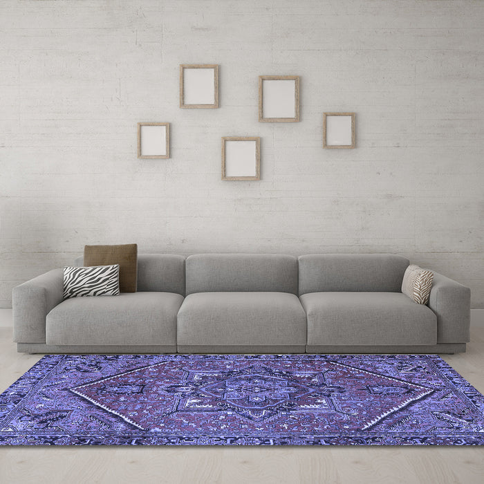 Machine Washable Persian Blue Traditional Rug in a Living Room, wshtr4115blu