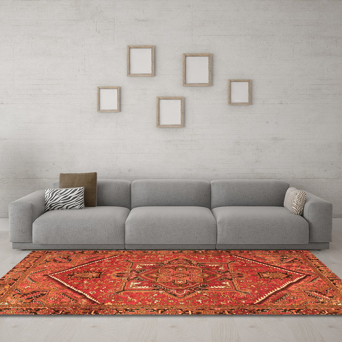 Machine Washable Persian Orange Traditional Area Rugs in a Living Room, wshtr4115org