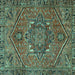 Square Machine Washable Persian Turquoise Traditional Area Rugs, wshtr4115turq