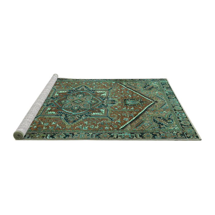 Sideview of Machine Washable Persian Turquoise Traditional Area Rugs, wshtr4115turq