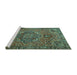 Sideview of Machine Washable Persian Turquoise Traditional Area Rugs, wshtr4115turq