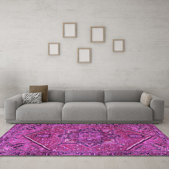Machine Washable Persian Purple Traditional Area Rugs in a Living Room, wshtr4115pur