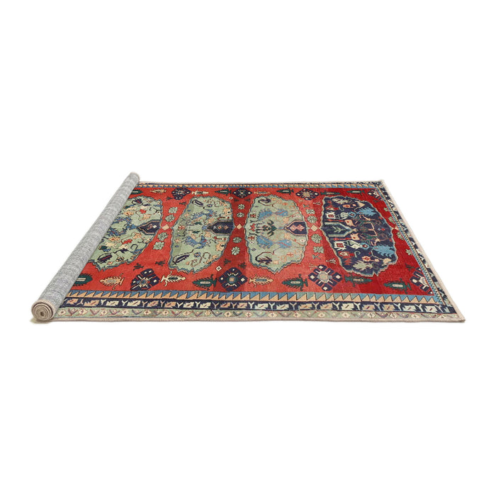 Sideview of Machine Washable Traditional Brown Red Rug, wshtr4116