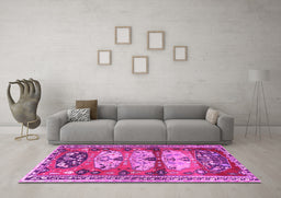 Machine Washable Persian Pink Traditional Rug in a Living Room, wshtr4116pnk