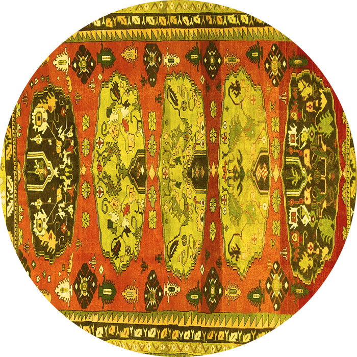 Round Persian Yellow Traditional Rug, tr4116yw