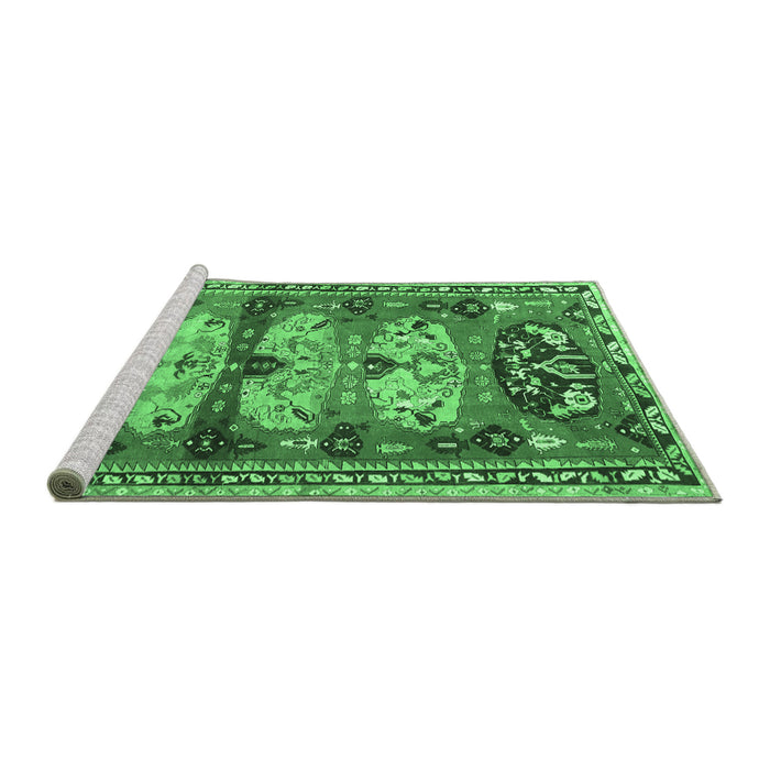 Sideview of Machine Washable Persian Emerald Green Traditional Area Rugs, wshtr4116emgrn