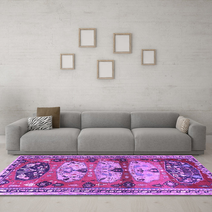 Machine Washable Persian Purple Traditional Area Rugs in a Living Room, wshtr4116pur
