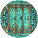 Round Machine Washable Persian Turquoise Traditional Area Rugs, wshtr4116turq