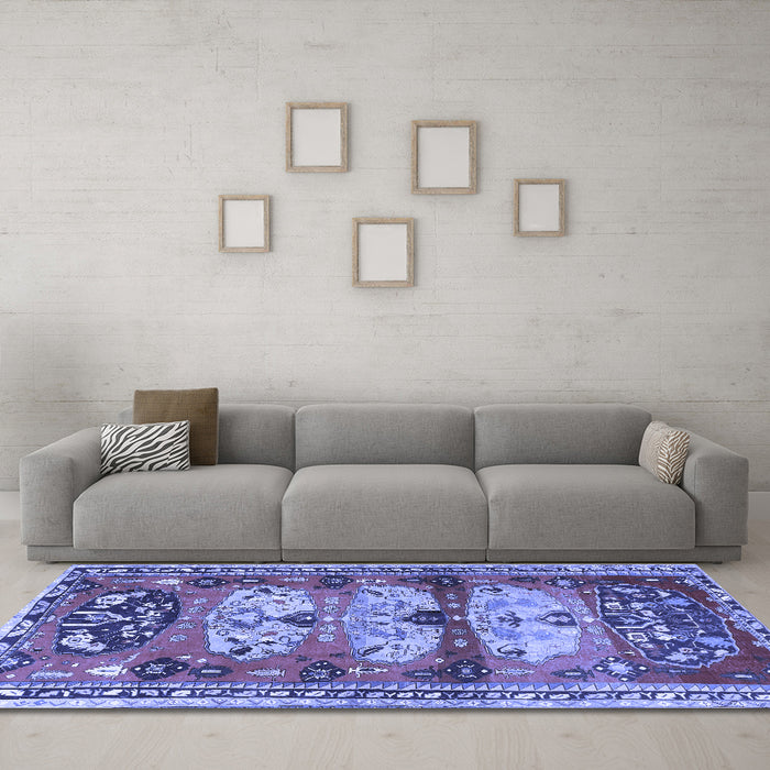Machine Washable Persian Blue Traditional Rug in a Living Room, wshtr4116blu