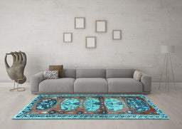 Machine Washable Persian Light Blue Traditional Rug in a Living Room, wshtr4116lblu