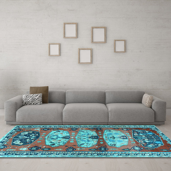 Machine Washable Persian Light Blue Traditional Rug in a Living Room, wshtr4116lblu